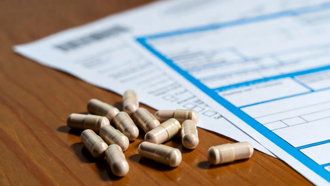 Supplement capsules alongside Health Canada regulatory documentation