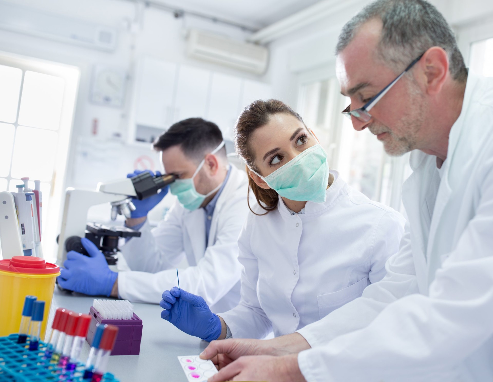 Scientists collaborating in lab