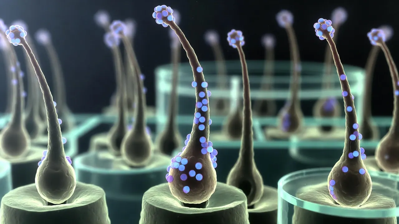 Microscopic view of hair follicle biology and minoxidil concentration research